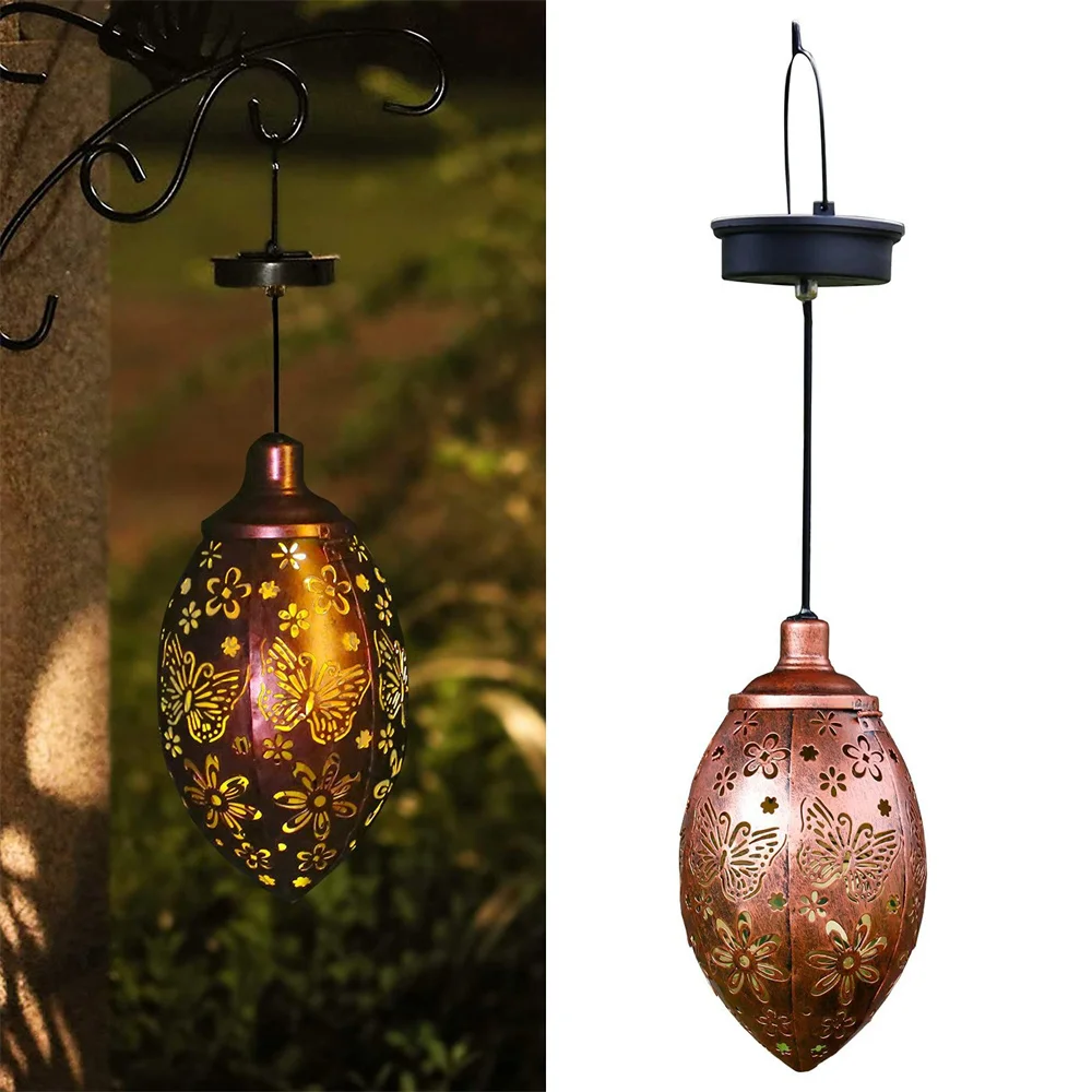 

Solar Powered Hanging Light Garden Decoration RGB Butterfly Flower IP67 Waterproof Retro Metal Lamp for Patio,Yard,Balcony