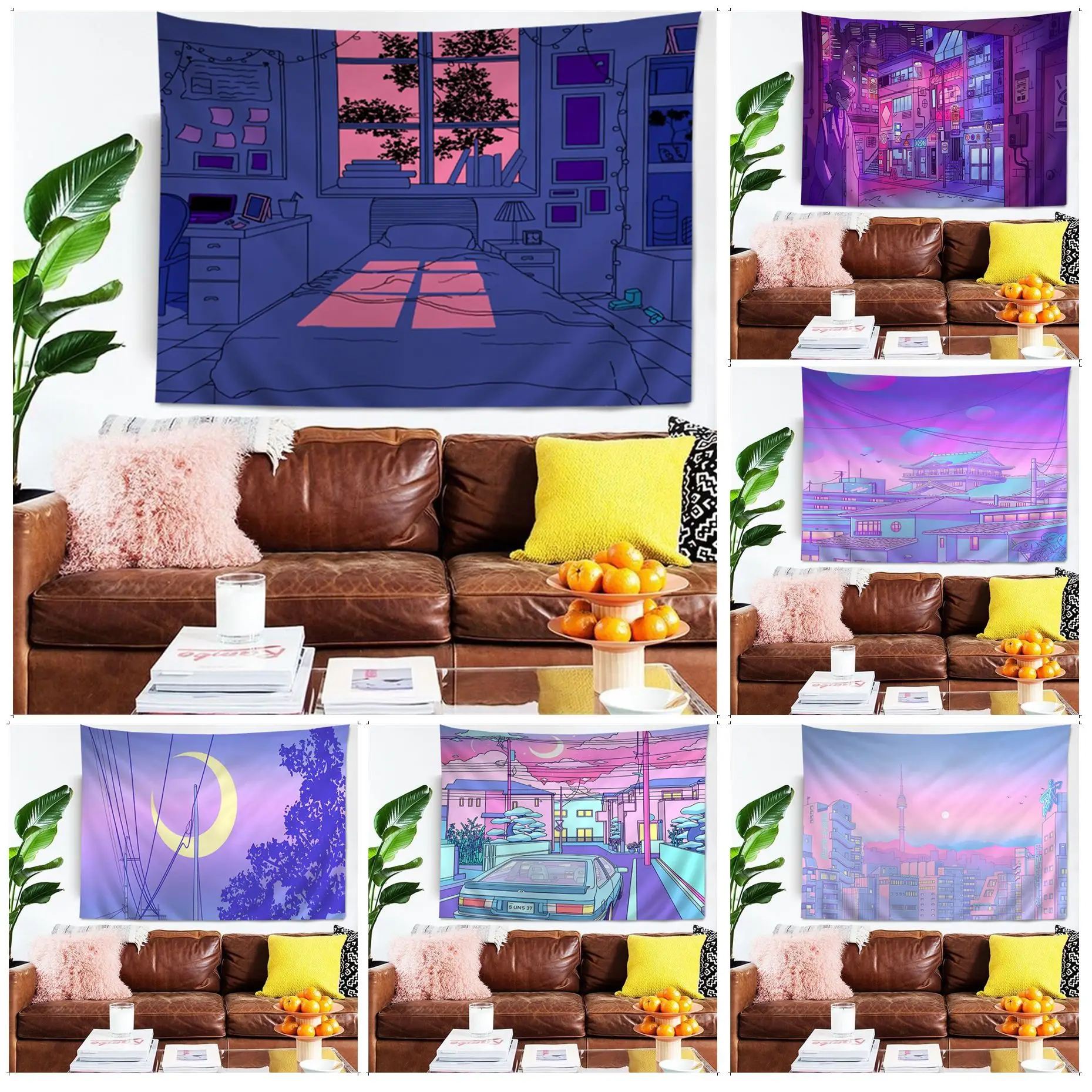 

Comic Kawaii Room Decoration Tapestry Art Printing Hippie Flower Wall Carpets Dorm Decor Kawaii Room Decor