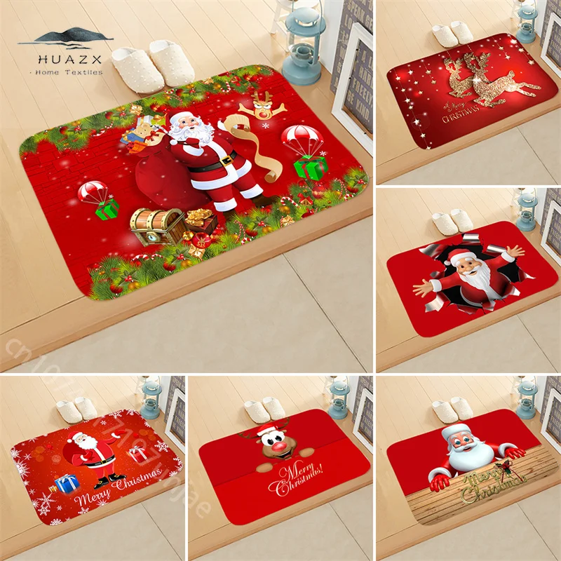 

Santa Claus Elk Print Floor Mat for Kitchen Bath Christmas Home Decor Anti-slip Carpets Living Room Bedroom Washable Floor Rugs