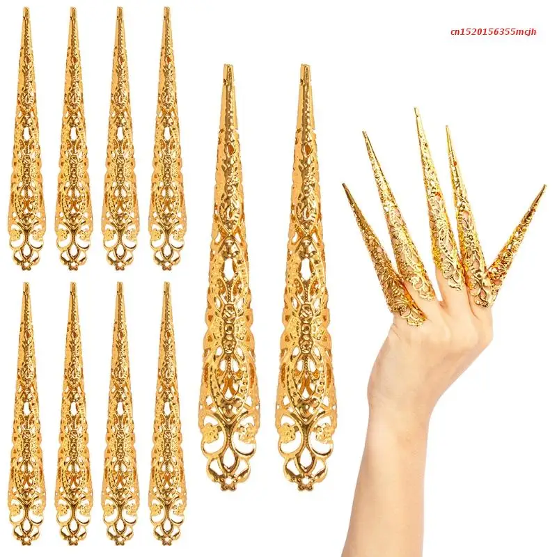 

10Pcs Finger Claw Rings Set Fingernail Tip Claw Rings for Ancient Queen Costume Drop Shipping