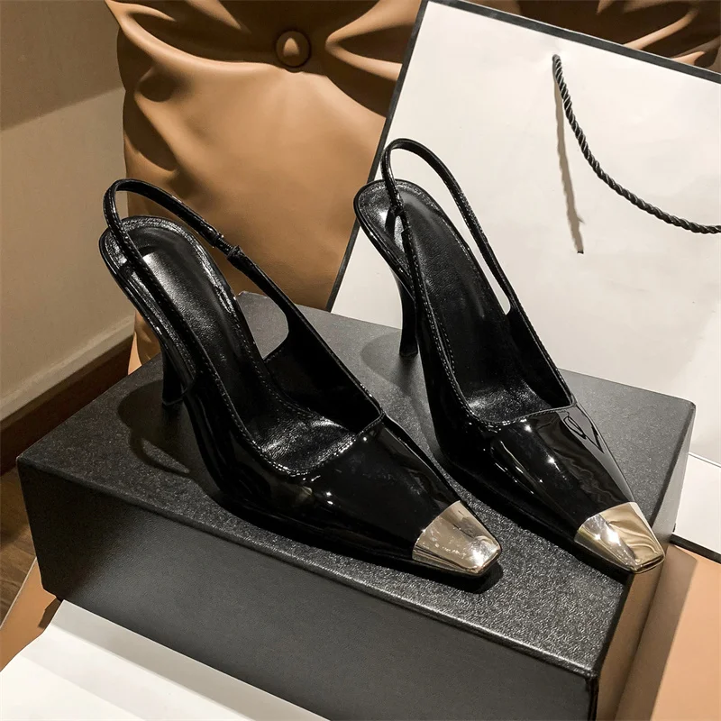 Metal Square Toe Sandalias Mujer Verano Stiletto Heels Women's Sandals Straps Buckle Zapatos De Mujer Tacon Medio Elegantes