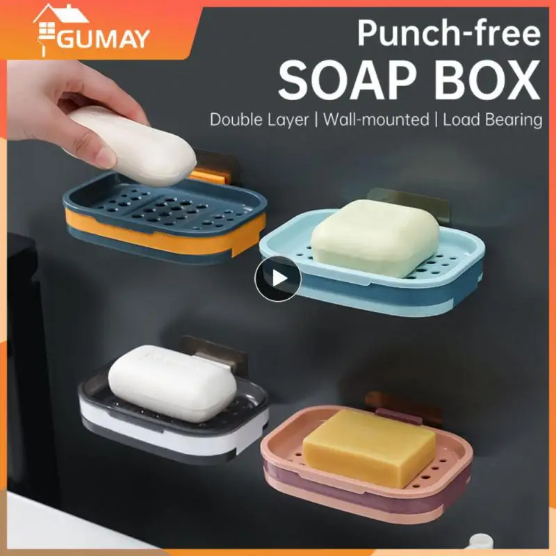 

Bathroom Soap Dish Creative Punch-free Soap Box Double-layer Draining Soap Box Bathroom Soap Rack Non-marking Plastic