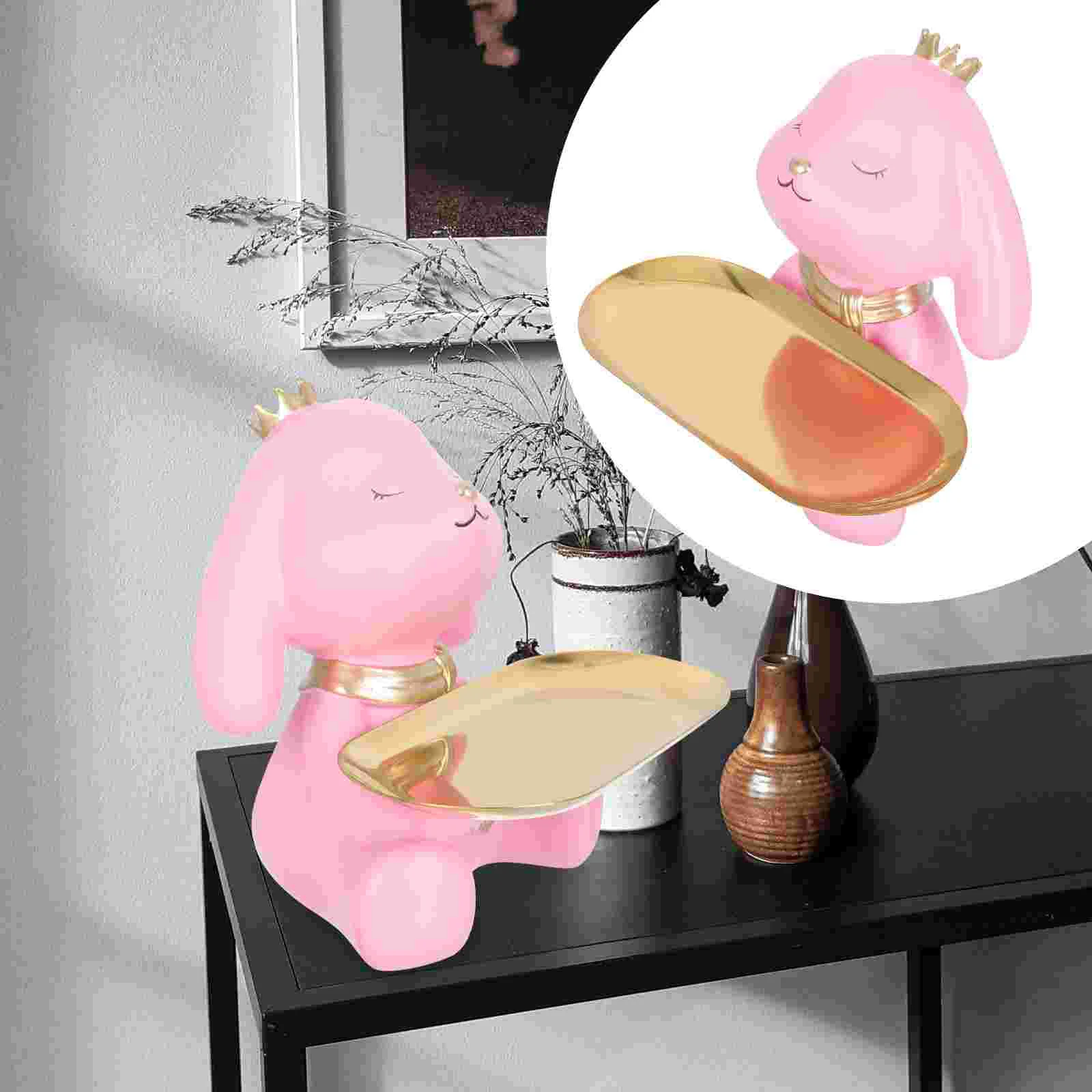 

Tray Dish Key Jewelry Bunny Rabbit Holder Decor Candy Figurine Easter Organizer Statue Plate Ring Earrings Trinket Storage