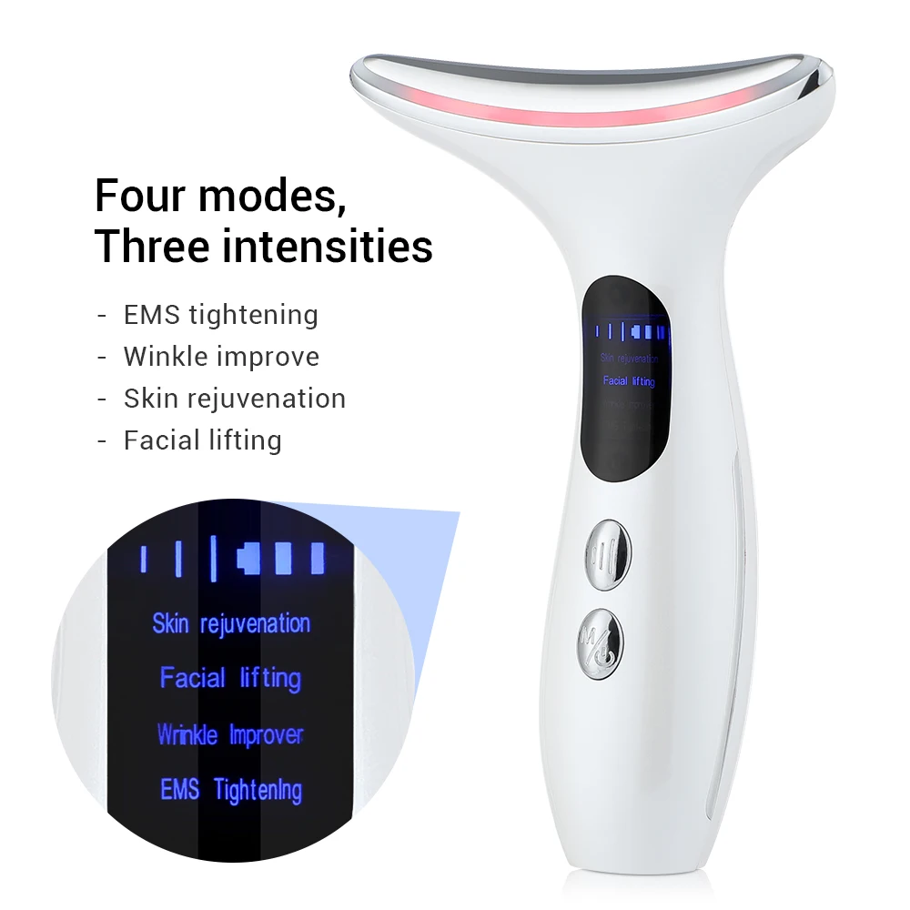EMS Neck Face Lifting Beauty Device 3 Colors LED Photon Therapy Skin Tighten Reduce Double Chin Anti Wrinkle Remove Skin Care