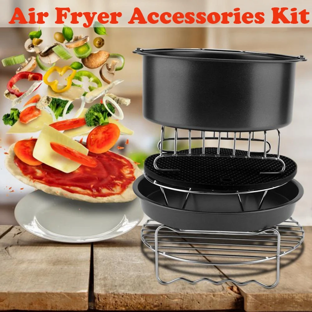 

5 in 1 Multifunctional Air Fryer Accessories Set Kit Parts Metal Holder Skewer Rack Cake Barrel Fryer Accessories Set Fryer