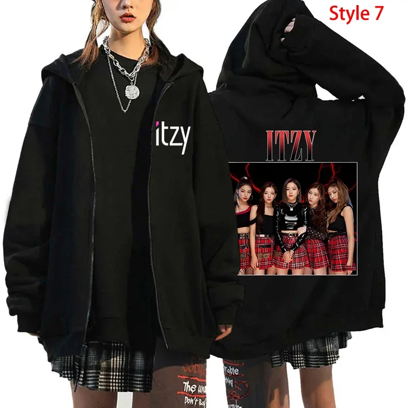 Новая модная мужская и женская куртка толстовка с капюшоном Harajuku Kpop ITZY на молнии