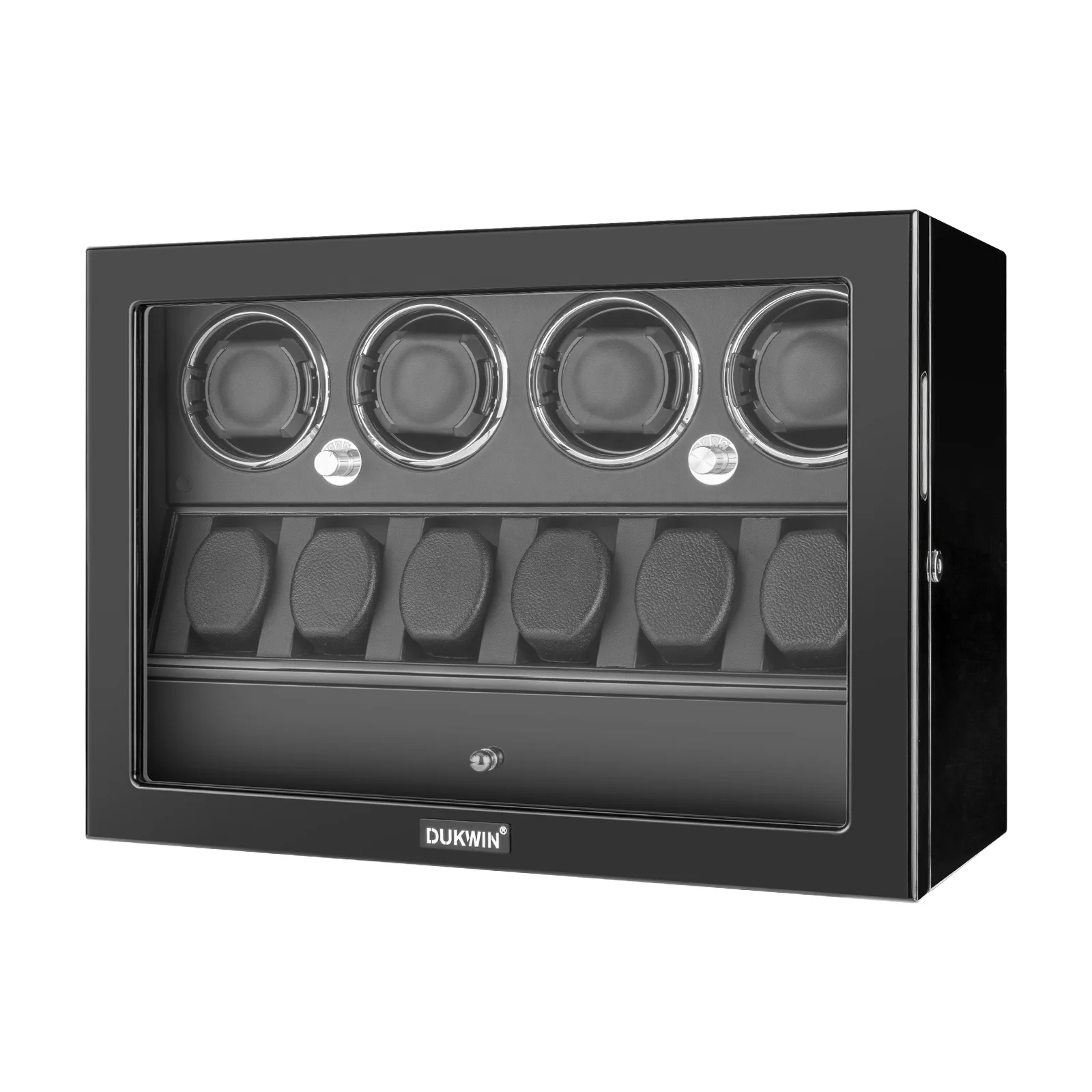 

Custom Oem Odm Luxury Gyro Wood Orbit 4+ 6 Slots 3 In 1 Led Watch Winder Box Automatic With Watch Storage Drawer Patent Design