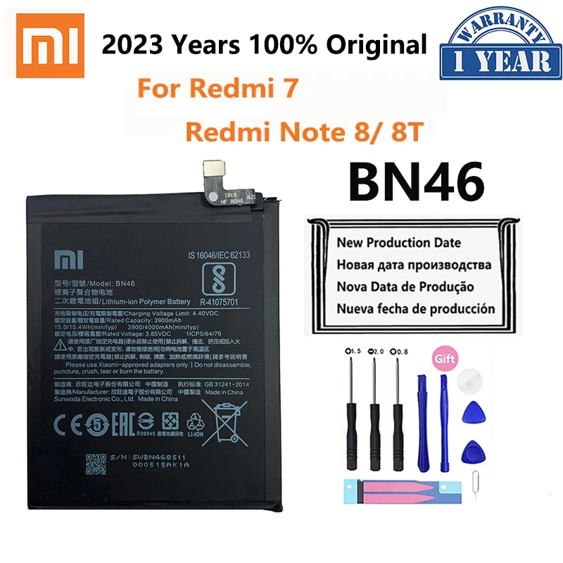 

2023 Orginal Phone BN46 4000mAh Battery For Xiaomi Redmi Note 8 8T Note8 Note8T Redmi 7 Redmi7 Replacement Batteries Bateria