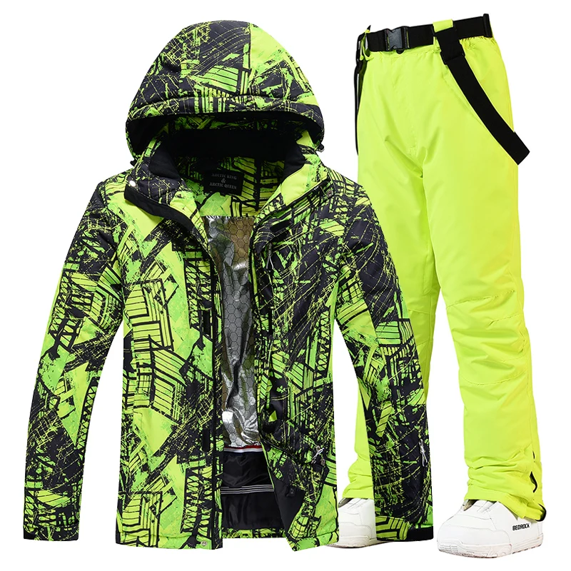-30 Warm Colorful Men's Ice Snow Suit Wear Waterproof Costumes Snowboarding Clothing Ski Sets Winter Jackets + Pants For Male