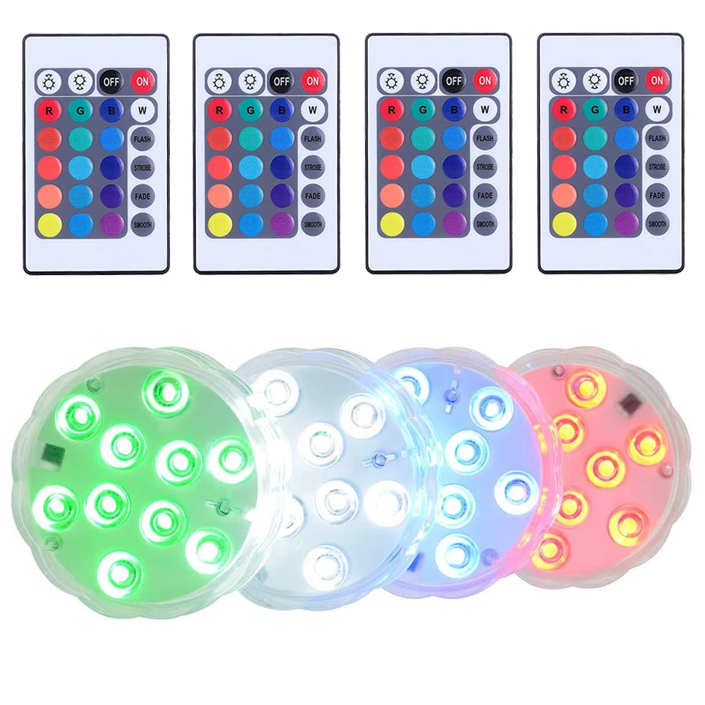 

10leds RGB Submersible Light IP68 Waterproof Underwater Lights for Wedding Holiday Vase Garden Swimming Pool Fountain Decoration