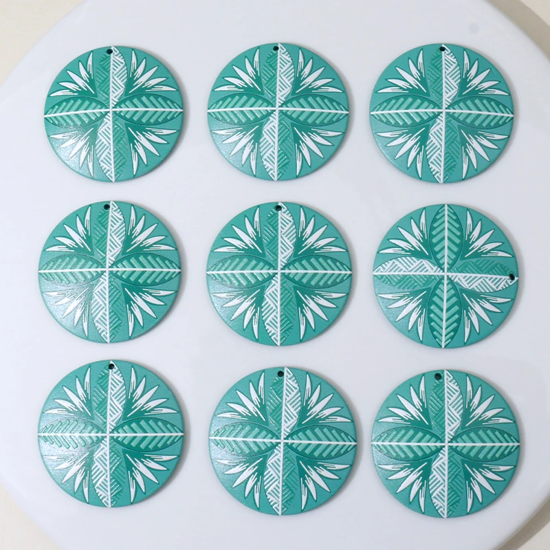 Шармы с трехмерным рисунком четырехлистного клевера для больших сережек, акриловые круглые ювелирные изделия «сделай сам», 5 шт., 43 х43 мм