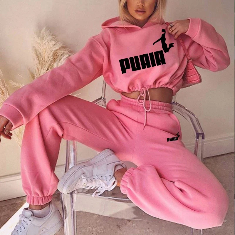 Женский Комплект Спортивной Одежды Из Двух Предметов Пуловер С Капюшоном Топ