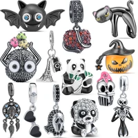 925 sterling silver jewelry black briquettes cat demon tower camera panda skull fine beads fit original brand charms bracelets