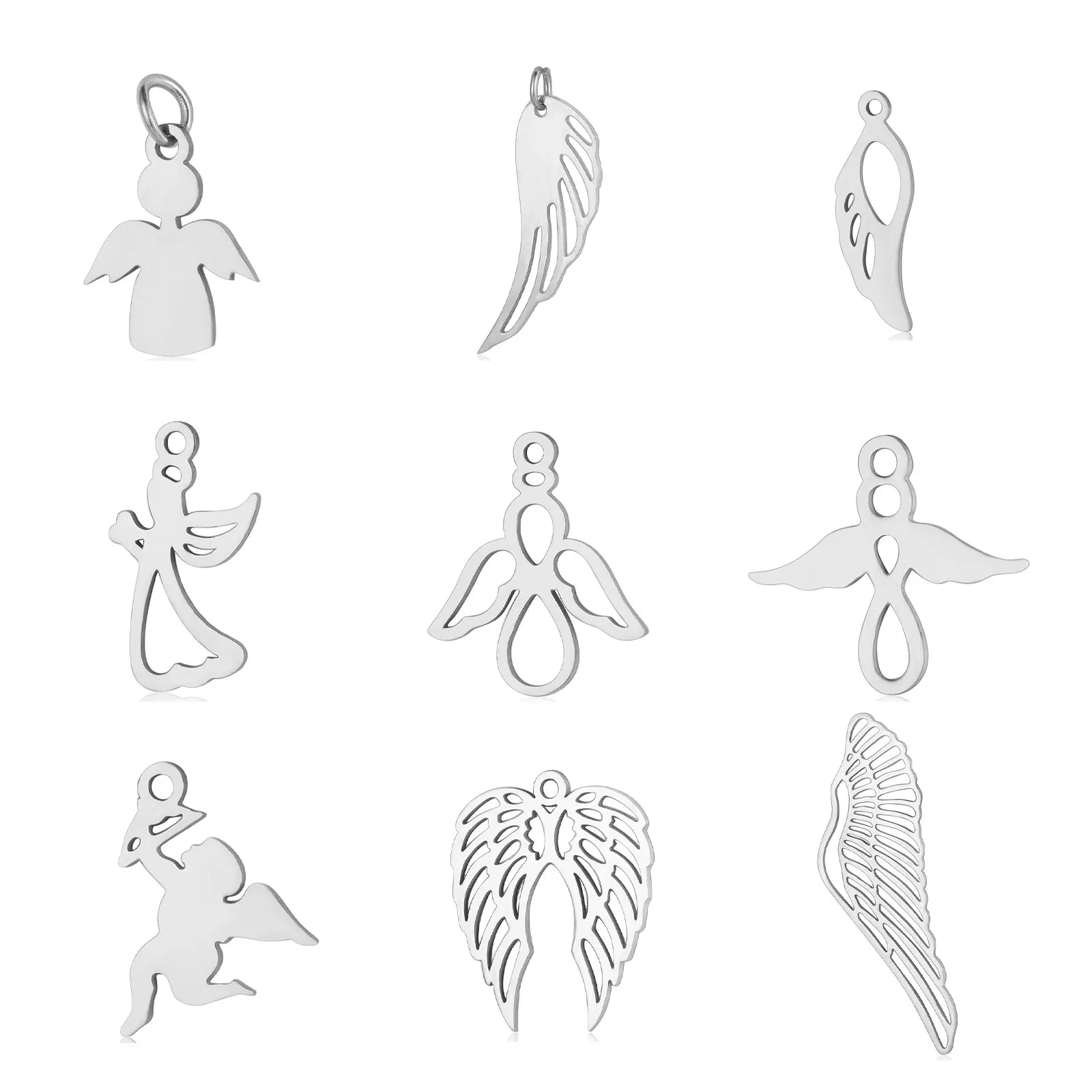 

5pcs/lot Stainless Steel Angel DIY Charm Pendant Wholesale Wings Geometry Jewelry Findings Necklace Making Top Quality