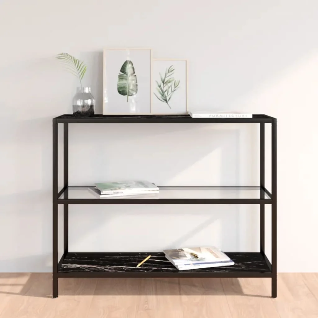 

Console Table, Tempered Glass & Steel End Table, Side Table, Bedrooms Furniture Black Marble and Transparent 100x36x90 cm