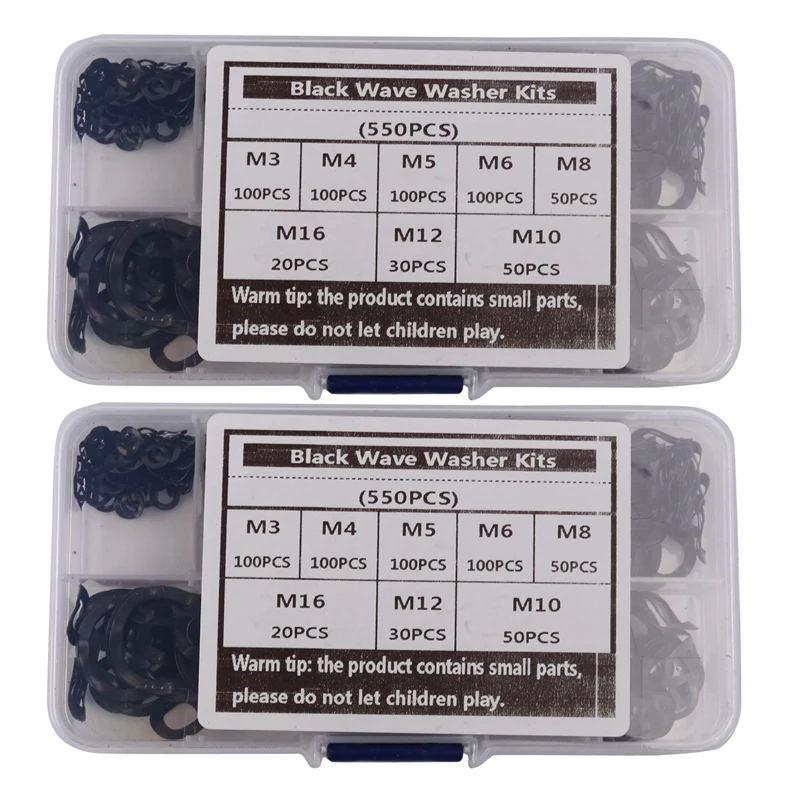 

New Black Steel Ring Spring Washer Three Wave Washers 65MN Wave Gasket Assortment Kits-M3 M4 M5 M6 M8 M10 M12 M16(1100 Pcs)