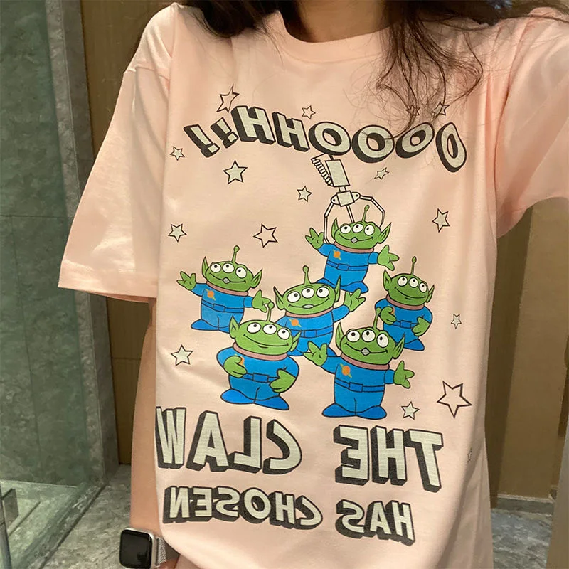 

Disney Fashion Toy Story Cute Cartoon Alien Print Short Sleeve Women's T-Shirt Summer Harajuku Fun Pattern Crew Neck Unisex Top
