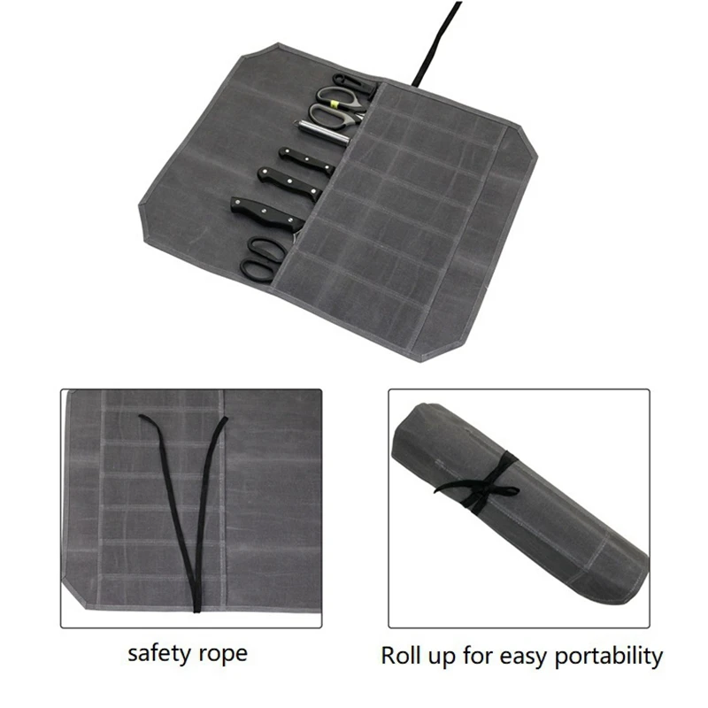 Knife Roll Case Waxed Canvas Cutlery Knives Holders Protectors Home Kitchen Cooking Tools And Utensils Wrap Bag