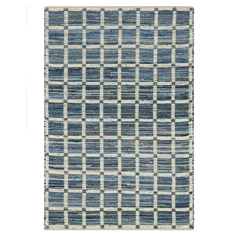 

Плетеный вручную комнатный коврик из денима и джута, синий и белый, 30x50