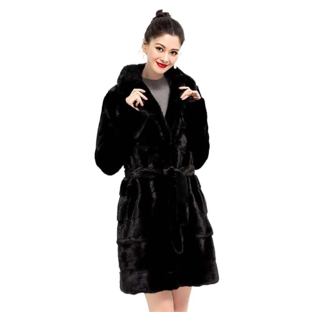 New Elegant Natural Real Mink Fur Coat Women Turn-down Collar Removable Hem Warm Winter Real Fur Coat Women futro Fur Jacket enlarge