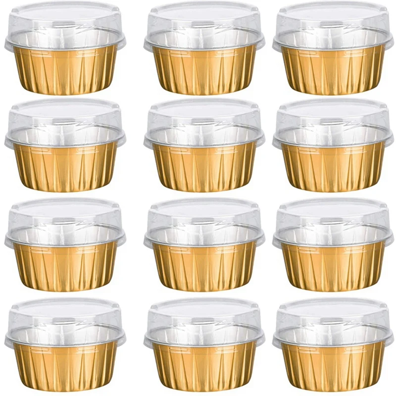 

Десертные чашки с крышками, 75 шт. в упаковке, Золотая алюминиевая фольга для выпечки, выпечки кексов