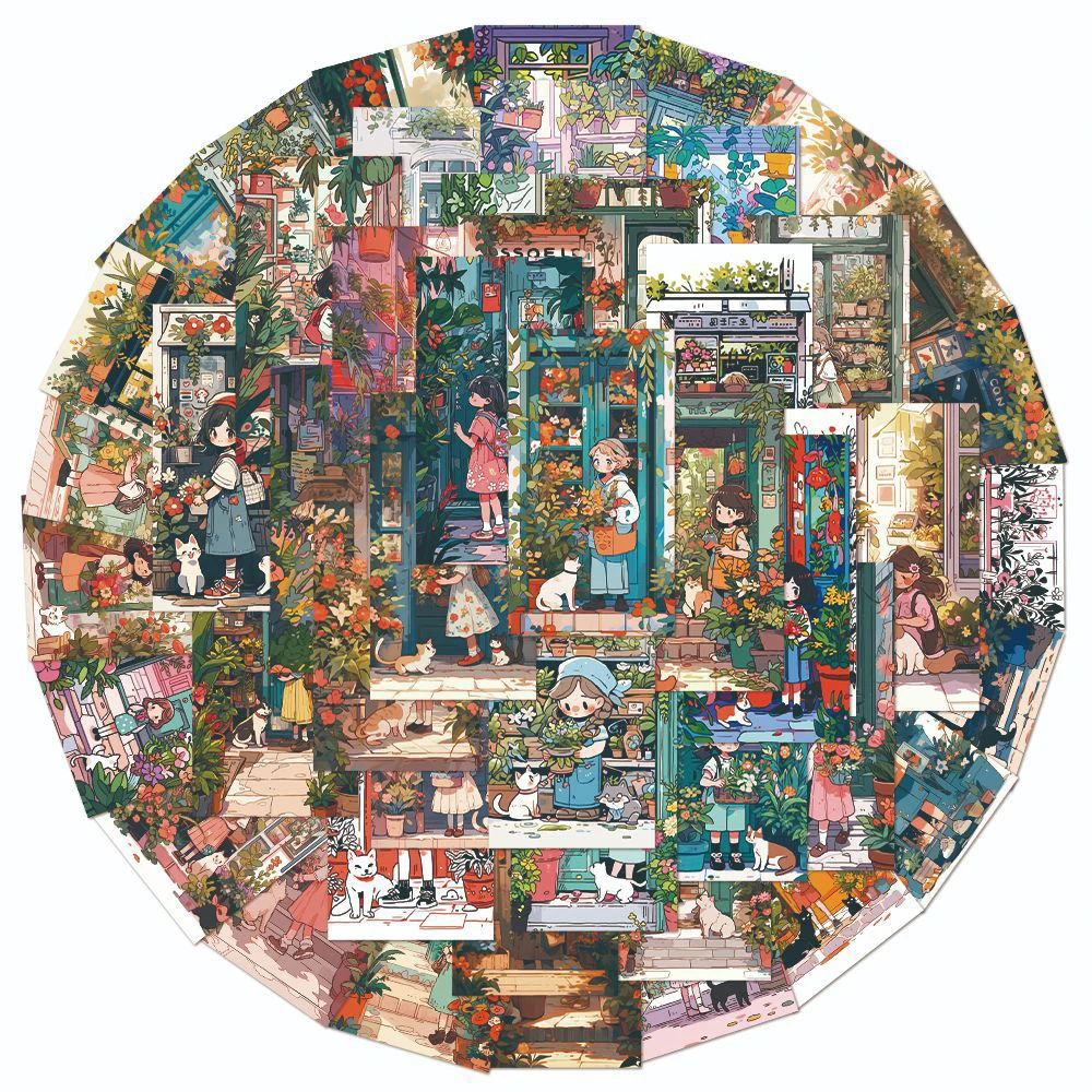 10/30/50 шт. кавайный цветочный магазин аниме девушка кот наклейки Переводные