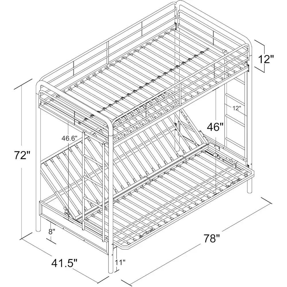 Металлическая двухъярусная кровать Twin over Futon черная