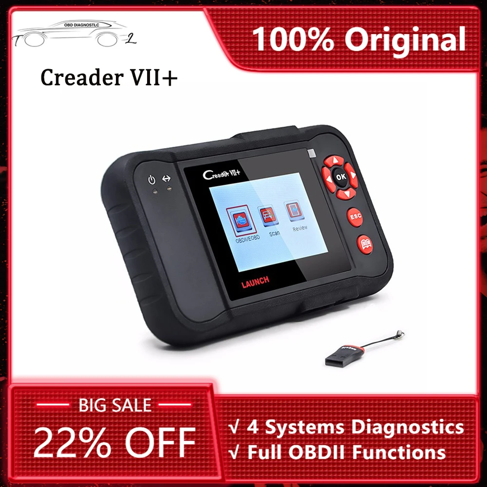

Original Launch X431 Creader VII+ Plus OBD2 Auto Scan Diagnostic Tool Works for ENG\ABS\SRS\AT Car Scanner Multi-Language