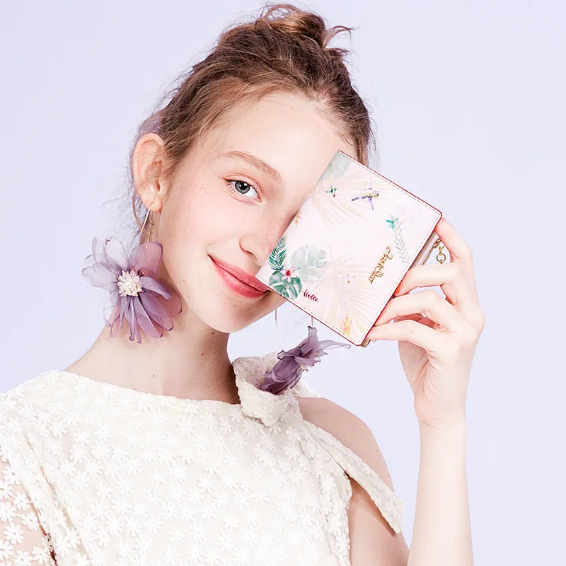 Oushina Print Wallet Women'S 2022 New Fashion Short Style Korean Version Popular Women'S Niche Design Folding Zipper Wallet