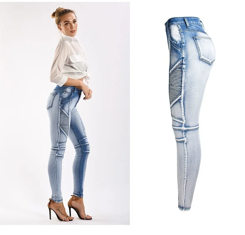 

Denim Pencil Pants New Locomotive Style Mid-Waist Jeans Plus Size 4XL Casual Trousers Stretch Washable White Blue Thin Women's