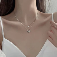 s925 sterling silver womens double layer necklace ins style niche design sweet and brilliant collarbone chain fashion jewelry