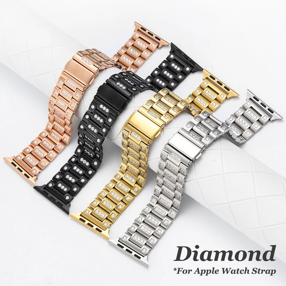 

Diamond Luxury Band For Apple Watch Ultra 49MM 6 5 4 se 44 42 40 38mm Stainless Steel Bracelet For Iwatch 8 7 41 45mm Lady Strap