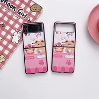 pink cartoon cute animal play game phone case for samsung galaxy z flip 3 hard pc back cover for zflip3 case protective shell