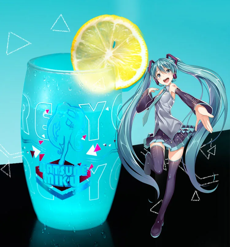 

Anime Miku Cup Cartoon Mug Frosted Glass Water Bottle Gradient Color Juice Beer Tea Drinkware Action Figure