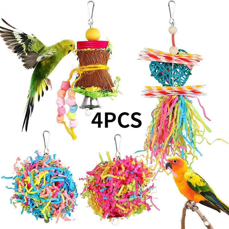 

4PC Bird Toys Parrot Accessories Chewing Toys צעצועים Cage Hanging Christmas Articles Pour Animaux De Compagnie Vogel Speelgoed