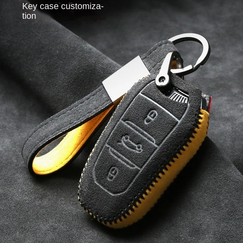 

For Peugeot 408 308/4008/3008/301/508/208/5008 Customized High-end Alcantara Suede Key Chains Key Case Car Accessories