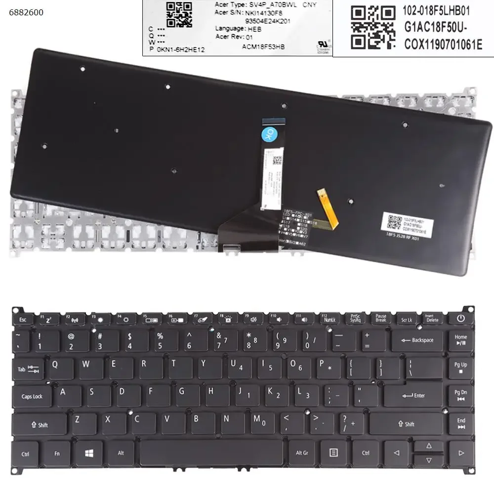 

Клавиатура для ноутбука US для Acer N17W3 SF514-52 SF514-51 SF515-51 черная подсветка