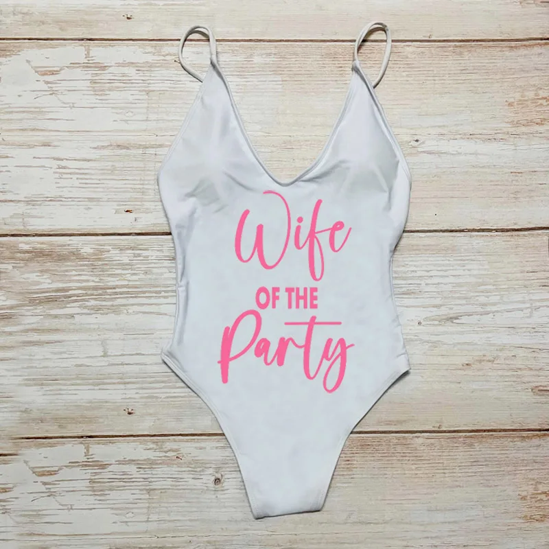 Wife of the party Swimsuit Women One Piece Swimwear Summer Bathing Suit 2022 New Bikini Beachwear Bachelor Part Sexy Padded Tops