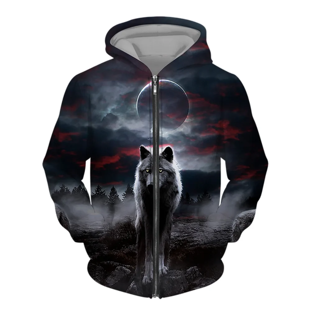 Moletom de lobo estampado em 3D masculino moda feminina moletons lazer hip hop jaqueta Harajuku casaco solto prima