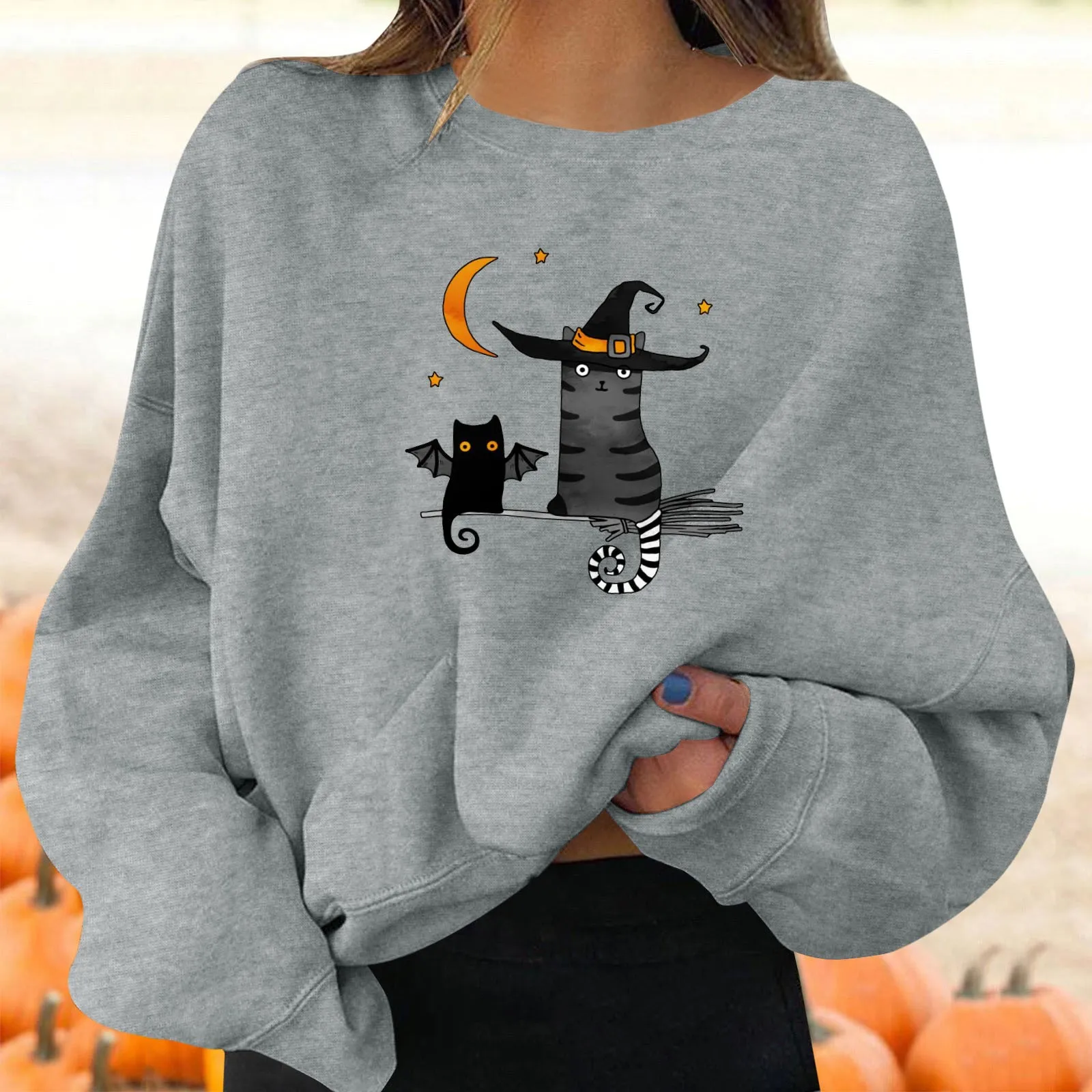 

Women's Halloween Pullovers Fun Graphic Print Round Neck Long Sleeve Sweatshirt Tops Hooded Sweat Shirts Zippe Tunic