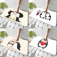 cute cartoon penguin printed flannel floor mat bathroom decor carpet non slip for living room kitchen welcome doormat