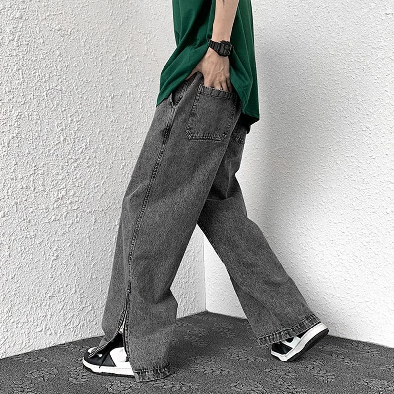 Men's Hig Street Y2K Clothing Wide Leg Pants Zipper Baggy Jeans Flared Pants Mapping Pants Techwear Sweatpants Women Streetwear