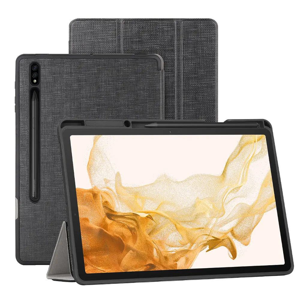 

For Galaxy Tab S8 Plus/S7 FE/S7 Plus Case with Pencil Holder PU Leather Tablet Sleep Wake Stand Cover for Samusng Tab S8+ 2022