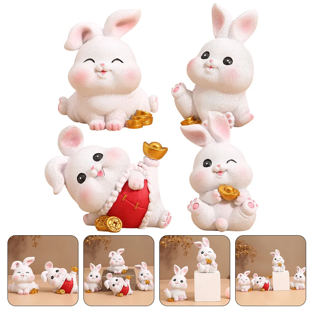 

Миниатюрная Статуэтка кролика, статуэтка года, китайские счастливые статуэтки, животные из смолы, новые мини-животные