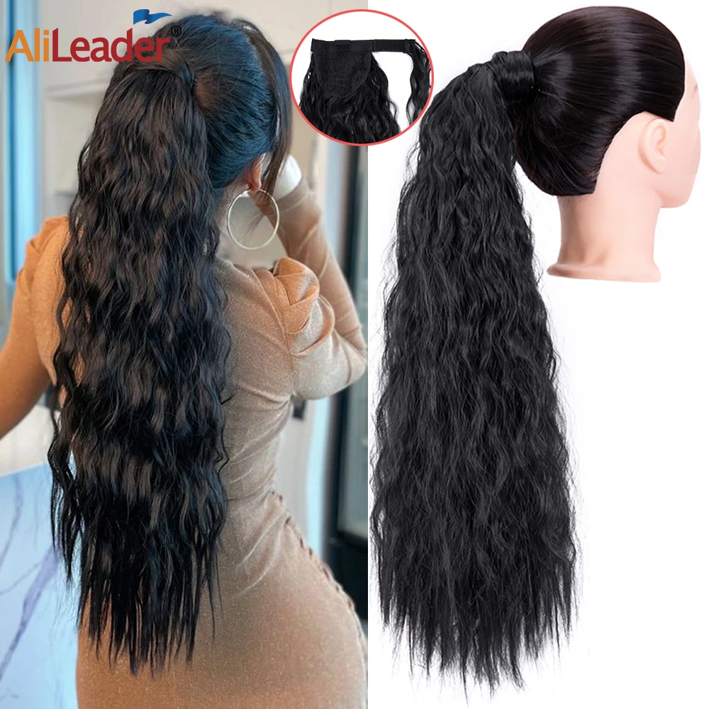 

Synthetic Hair Extension Ponytail Black 22 Inch Long Fake Hair Wavy Curly Wrap Around Ponytail Clip In Hair Piece 110G For Girls