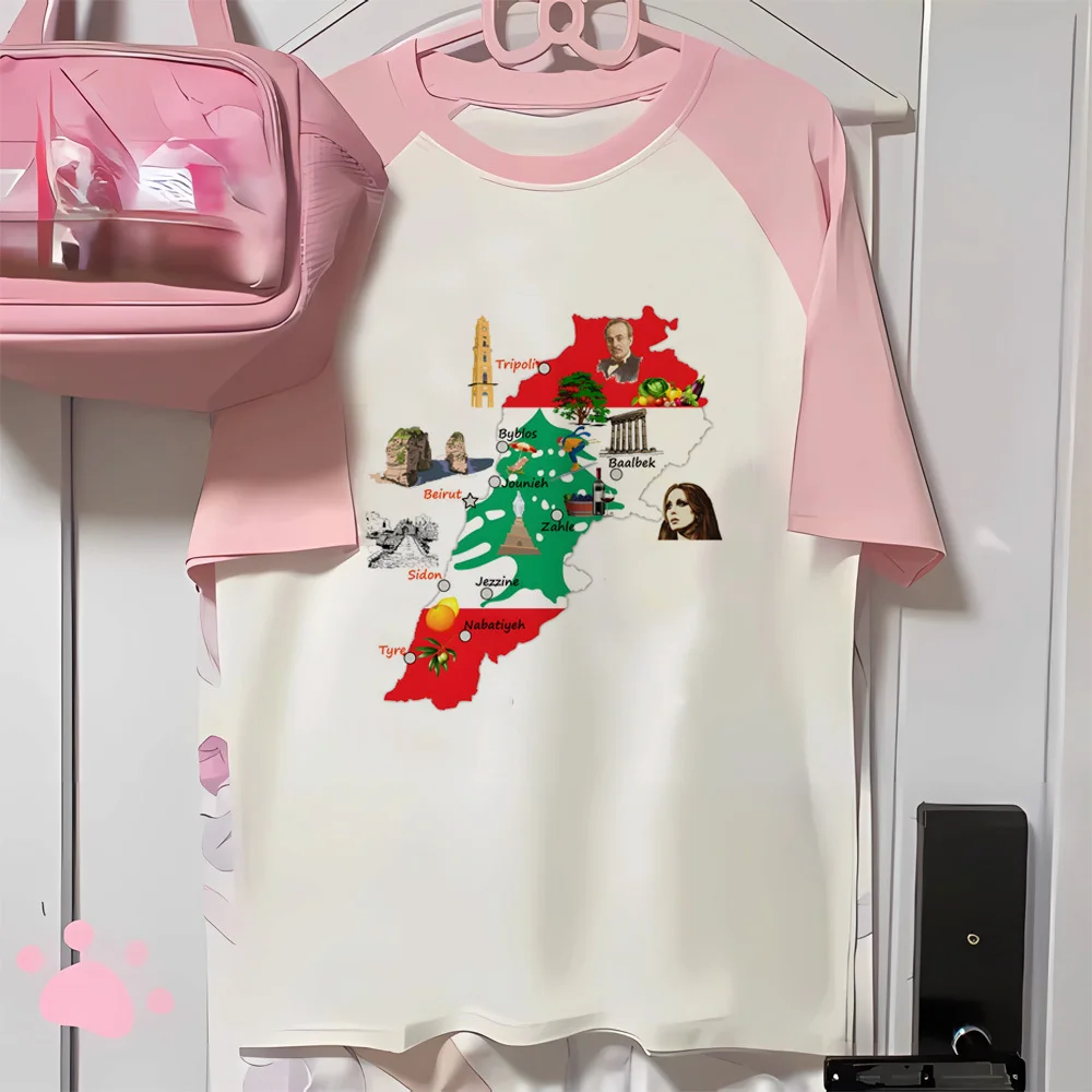 Lebanon top tees female University Psychedelic harajuku Digital 2000s t shirt Graphic graphic Y2k