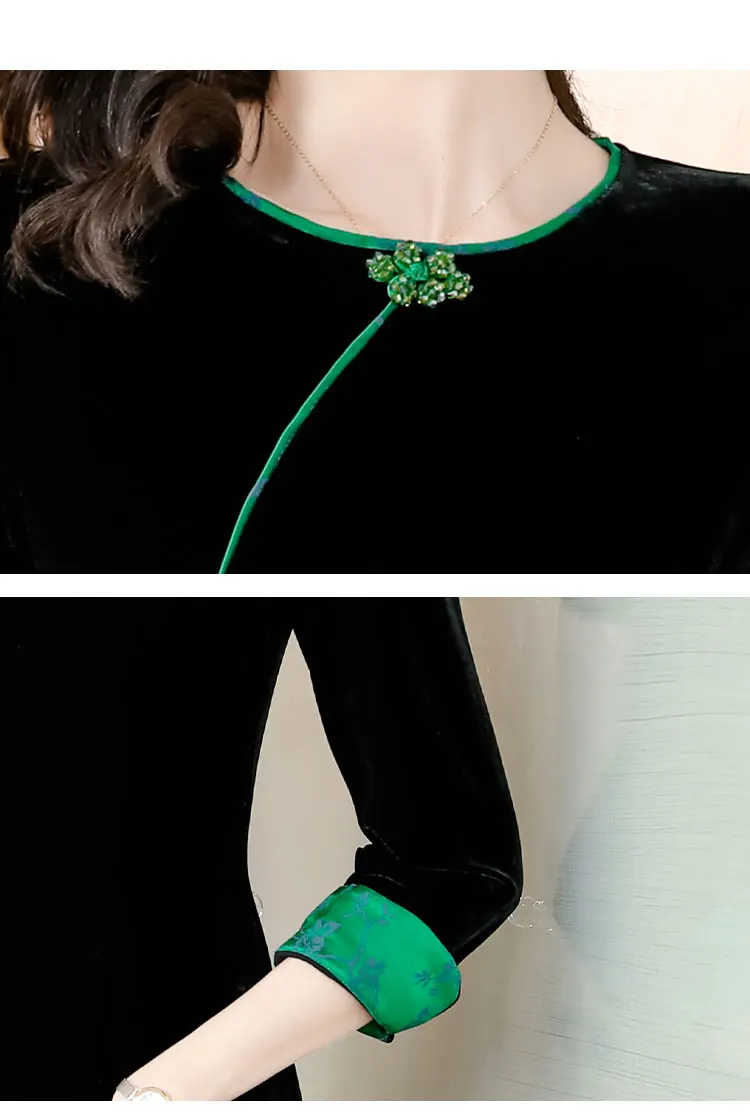 2024 Осень/Зима Новое китайское искусственное бархатное платье женское