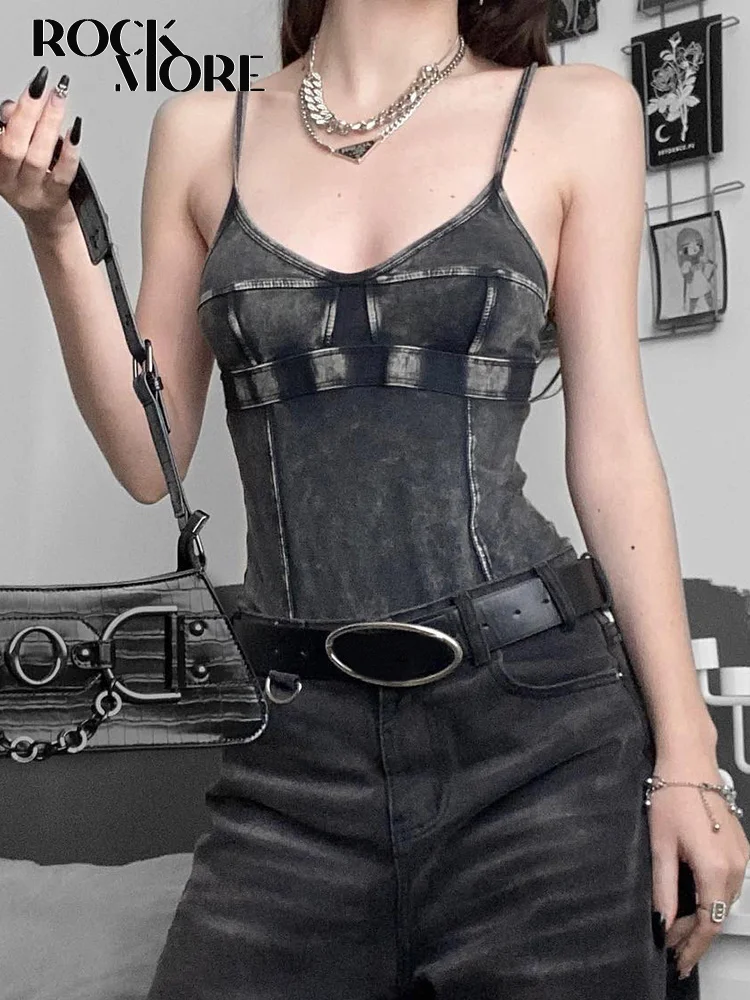 

Женский винтажный Джинсовый корсет Rockmore Y2K, облегающий мини-жилет с открытой спиной и открытой спиной, укороченный топ Goth Grunge