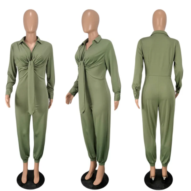 2022 Jumpsuit Sexy Long-sleeved European and American Women's V-neck Jumpsuit Loose and Comfortable Autumn and Winter Hot Sale