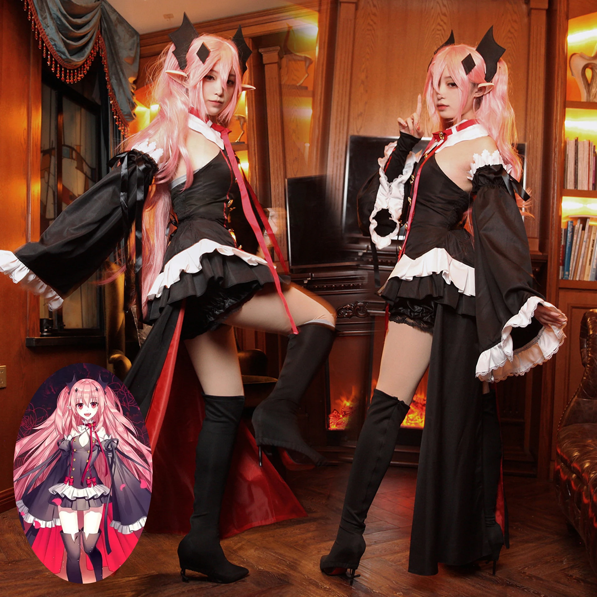

Krul Tepes Cosplay Seraph Of The End Owari no Seraph Costume Uniform Wig Cosplay Anime Witch Vampire Halloween Costume For Girl